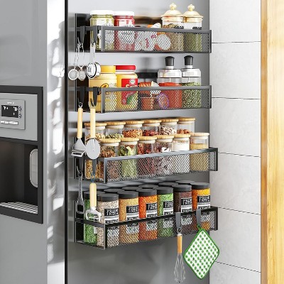 Attop Refrigerator Magnetic Spice Rack (4-Pack) – 8 Removable Hooks, Strong Magnet Shelves for Kitchen Organization