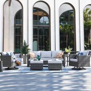 Ovios Tampa 6pc Wicker Outdoor Patio Furniture Conversation Sofa Set with Swivel Chairs and Cushions - 1 of 4