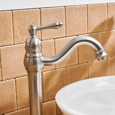 Brushed Nickel Single Handle Vessel Bathroom Faucet with Pop-Up Drain