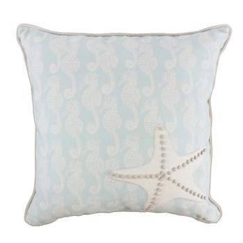 Beachcombers Light Blue Seahorse Throw Pillow