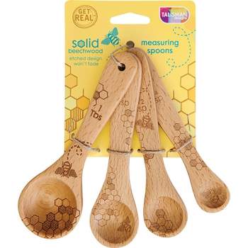 Three D Wooden Measuring Spoons by utensil, Engraved Accurate Spoons for  Dry and Liquid Ingredients, Beech Wood Set Pack of 4