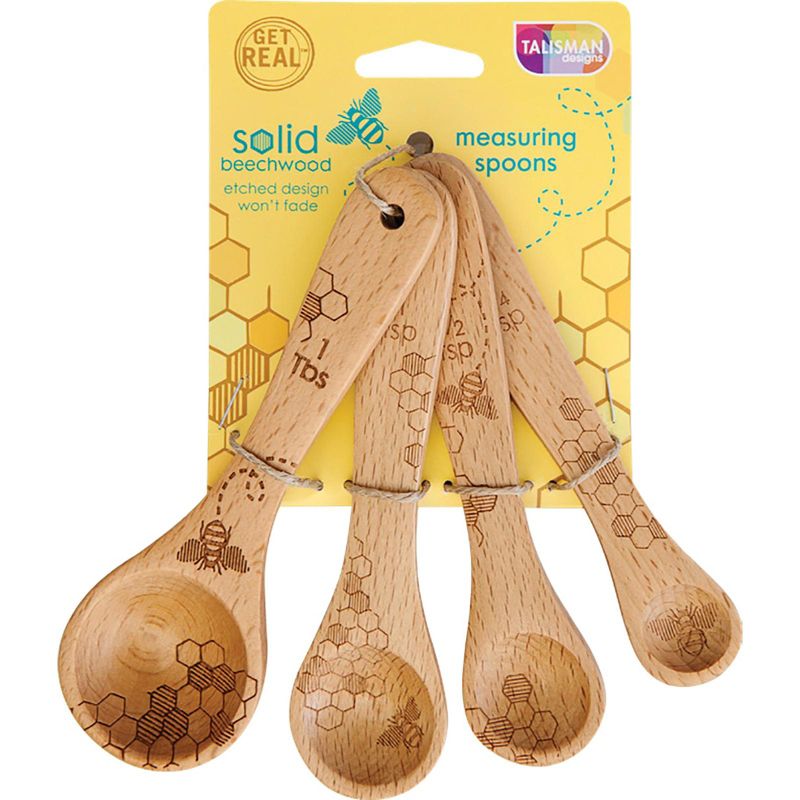 Talisman Designs Laser Etched Honey Bee Beechwood Measuring Spoons, Honey Bee Collection Set of 4, 1 of 3