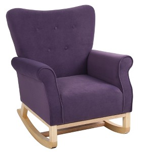 Lyngins Nursery Rocking Chair with High Back,Upholstered Glider Rocking Chair with Curved Legs,Velvet Accent Chair for Bedroom,Living Room - 1 of 4