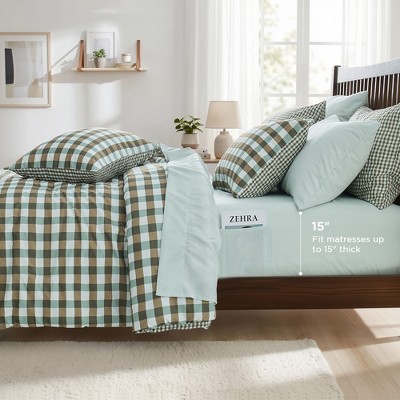 Regency Heights 8Pcs Plaid Print BIAB Comforter Set, Classic Style Dorm Bedding Set with Matching Sheets and Pillowcases, Green, Queen — фото 5