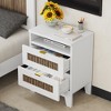 Bella Depot 20.08'' 2-Drawer Farmhouse Wooden Nightstand with Wooden Strip Stickers - 2 of 4
