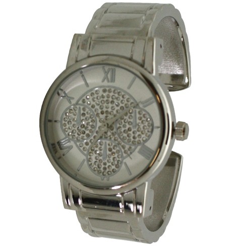 Olivia Pratt Stainless Steel Crystal Detail Bangle Watch - Silver : Target
