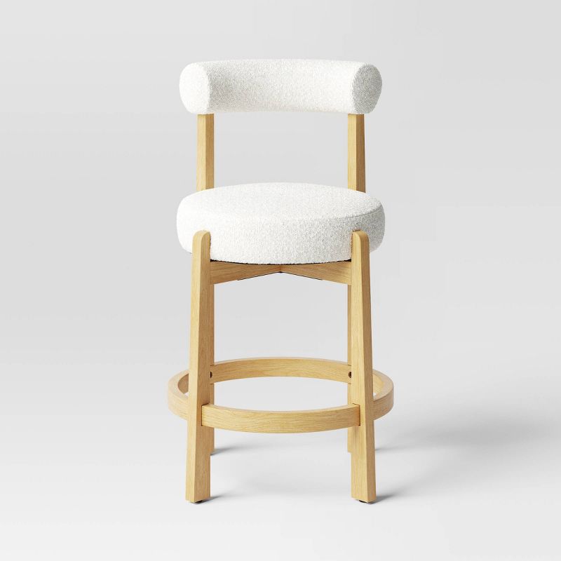 Sculptural Upholstered and Wood Boucle Counter Height Barstool Cream - Threshold&#8482;, 4 of 9
