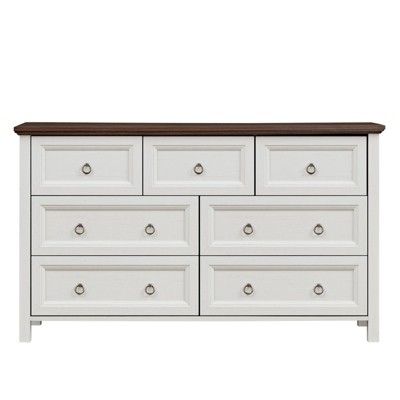 Infurnic Decorative Storage Cabinets Farmhouse 7 Drawers End Table for Bedroom, Wood TV Stand, Storage End Table, Beige, 54"*15.75"*31.25"