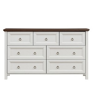 GlasFlength Decorative Storage Cabinets Farmhouse 7 Drawers End Table for Bedroom, Wood TV Stand, Storage End Table, Beige, 54"*15.75"*31.25" - 1 of 4