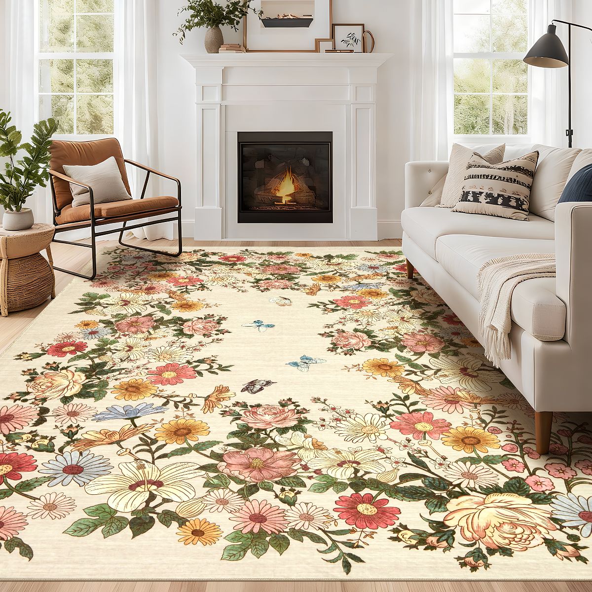Washable Floral Area Rug, Modern Indoor Rug with Non-Slip TPR Backing, Foldable Flatwoven Pearl Velvet Rug for Living Room (Multiple Colors & Sizes) - thumbnail 4
