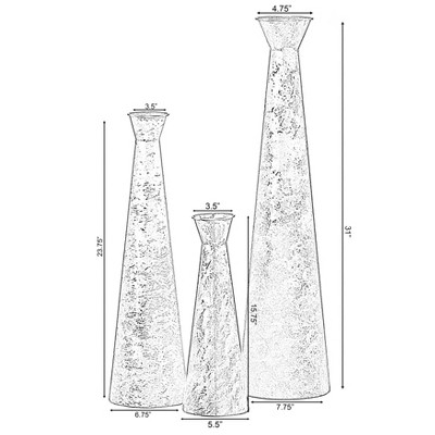Gold Weathered Metal Decorative Floor Vase Set of 3