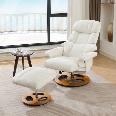 Chenille Massage Recliner Chair with Ottoman and Heated Seat,360° Swivel and 140° Recline Lounge Chair 2PC Set-The Pop Home