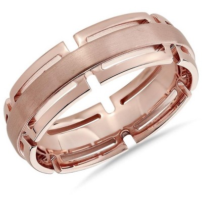 Pompeii3 Men's 7mm Modern Link Edge Wedding Ring in White, Yellow, or Rose Gold
