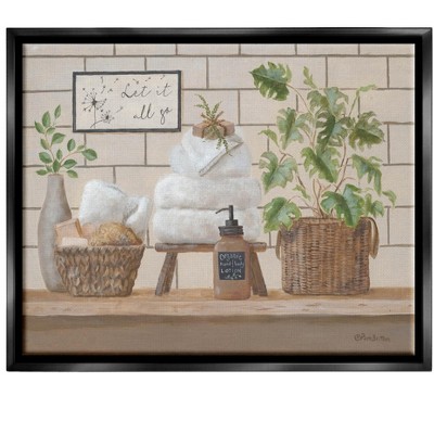 Stupell Industries Comforting Bathroom Spa Still Life Framed Floater Canvas Wall Art
