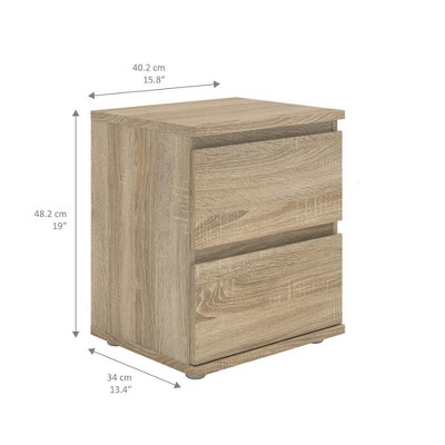 Oak Structure 2-Drawer Wood Nightstand with Particle Board Top