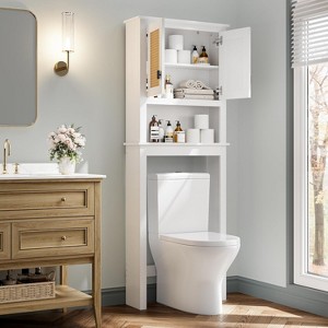 63" Tall Over The Toilet Storage Cabinet, Farmhouse Bathroom Cabinet Organizer with Adjustable Shelf, Space-Saving Toilet Rack for Bathroom Laundry - 1 of 4