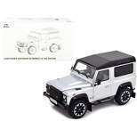 Land Rover Defender 90 Works V8 Silver Metallic with Gloss Black Top "70th Edition" 1/18 Diecast Model Car by LCD Models