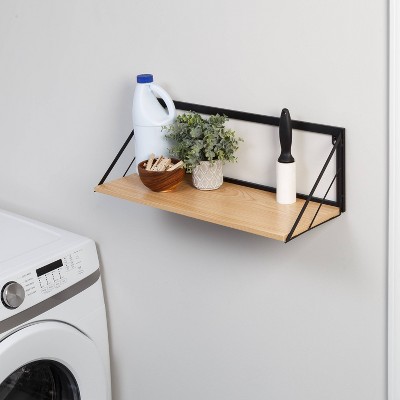 Black and Natural Wood Industrial Wall Shelf