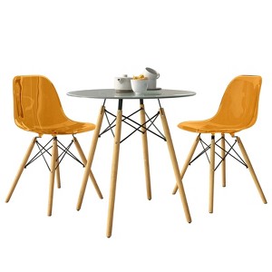 LeisureMod Dover 3-Piece Dining Set with Round Clear Glass Top Bistro Table and 2 Plastic Chairs - 1 of 4