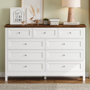 Whisen Wood Rustic Storage Dresser with 9 Drawers and Silver Handle - 1 of 4