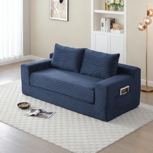 73" Modern Convertible Corduroy Sleeper Loveseat with Memory Foam, No Assembly Folding Sofa Bed for Small Spaces and Room -3irtyhousy - 1 of 4