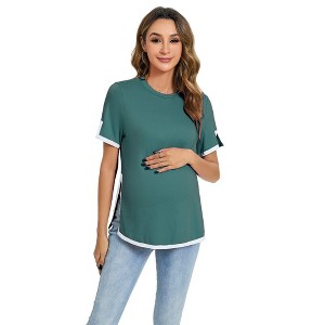 Maternity Tops  Maternity Shirts Color Block Split Hem Tunic Tops - 1 of 4