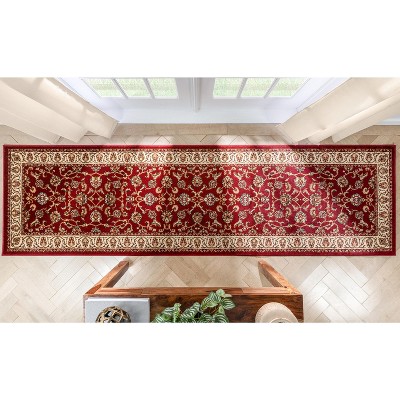 Sarouk Red Floral Oriental Runner Rug with Jute Backing