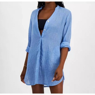 Women's Wo's Big Shirt Button-front Long-sleeve Swim Cover-up - J.Valdi