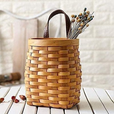 Hand-Woven Wood Storage Basket Portable Wall Hanging Flower Basket Organizer for Fruit Vegetable