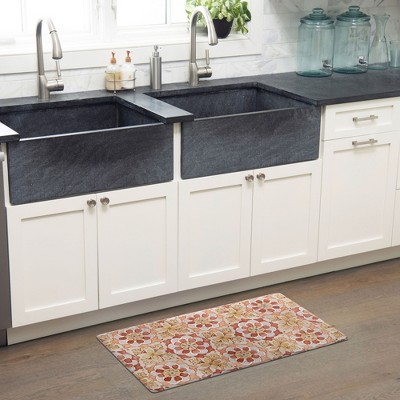 Red and Yellow Floral Anti-Fatigue Kitchen Mat, 20" x 36"