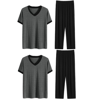 Lars Amadeus Men's Short Sleeves Top and Long Pants Sleepwear Set 2 Packs
