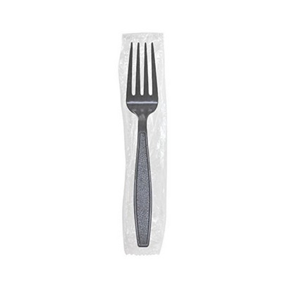 Karat 7 Inch Black Polystyrene Plastic Wrapped Individually Packaged Heavyweight Disposable Forks for Restaurants, Diners, and Takeout (Pack of 1,000)