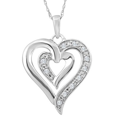Pompeii3 10K White Gold 1/10Ct TW Real Diamond Heart Pendant Necklace