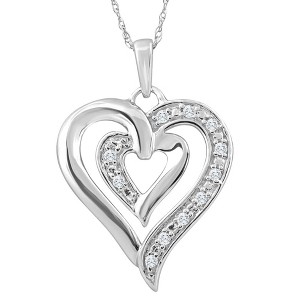 Pompeii3 10K White Gold 1/10Ct TW Real Diamond Heart Pendant Necklace - 1 of 4