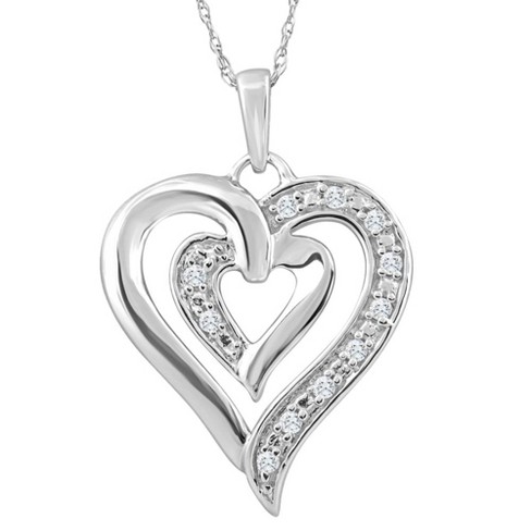 Pompeii3 10k White Gold 1/10ct Tw Real Diamond Heart Pendant Necklace ...