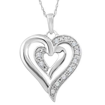Pompeii3 10K White Gold 1/10Ct TW Real Diamond Heart Pendant Necklace