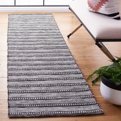 Black and Ivory Flatweave Kilim Striped Runner Rug