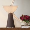 Uttermost Conover Brown Modern Table Lamp – Chocolate Faux Leather Base with Twin Sockets and Folded White Linen Shade, 27” High - 2 of 4