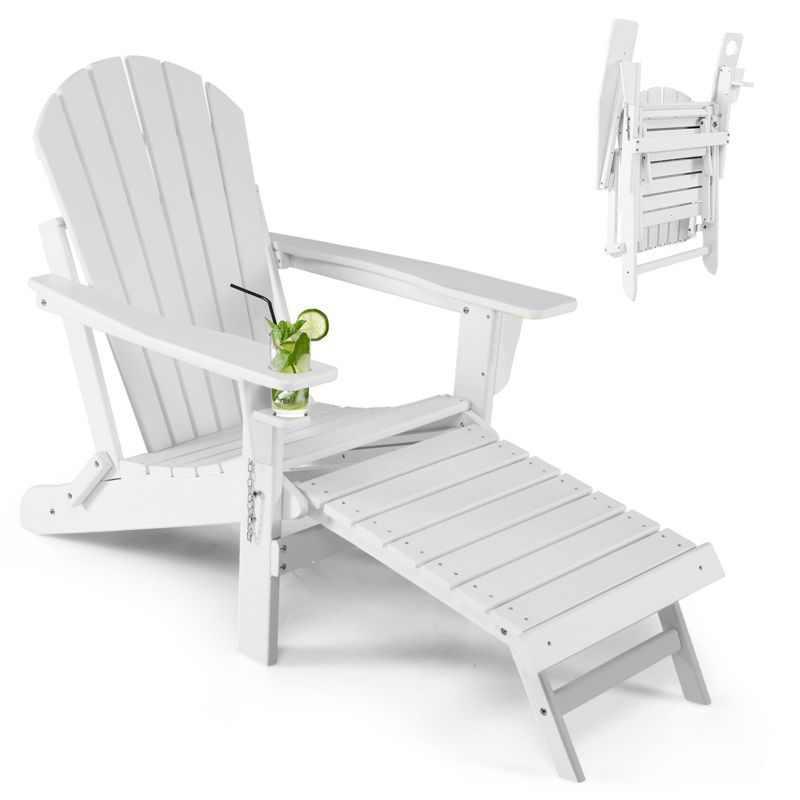 Tangkula 2PCS Adirondack Chair W/Ergonomic Design&Ottoman Outdoor Armchair HDPE chair for Yard&Patio Black/Coffee/Grey/Turquoise/White, 2 of 9