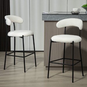 26'' Counter height bar stools Teddy fabric cover kitchen island counter bar stool with black powder coating base and footrest(Snow) - 1 of 4