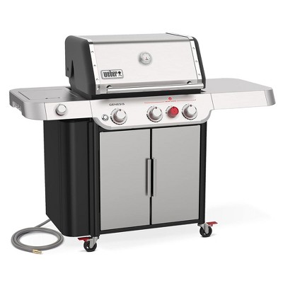 Weber Genesis S-335 Outdoor Stainless Steel 3 Burner Natural Gas Grill 39,000 BTU with Extra Large Side Prep and Serve Tables, Silver