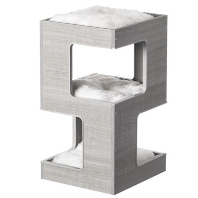 Gray Multi-Level Modern Cat Tower with Soft Faux Fur Cushions