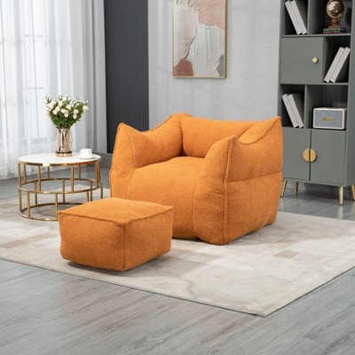 NicBex Boucle Fabric Bean Bag Chair for Adults and Kids,Lazy Sofa Chair with Armrests and Footstool,Modern Lounge Chair for Living Room