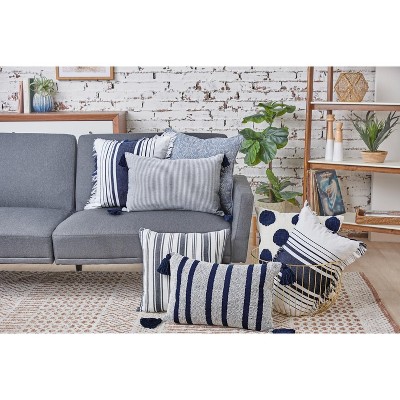 Nantucket Stripes Blue and White Cotton Throw Pillow