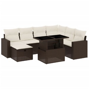 vidaXL 8 Piece Patio Sofa Set with Cushions - Brown and Cream Poly Rattan - 1 of 4
