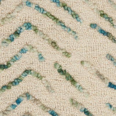 Ivory and Green Chevron Hand-Tufted Wool Area Rug