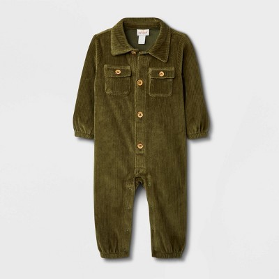 Image of Baby Ribbed Velour Romper - Cat & Jack™ Green 6-9M
