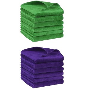 Unique Bargains Dishwashing Cleaning Microfiber Thick Absorbent Kitchen Towels 12 Pcs 12" x 12" - 1 of 4