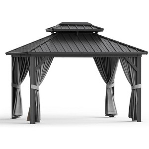 12'x14' Hardtop Gazebo (Gray) ¨C All-Weather Double Metal Roof, Aluminum Frame with Net & Curtains for Patio, Deck & Backyard (1-Pack) - 1 of 4
