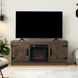Parrot Uncle 58 in. Freestanding Media Console Electric Fireplace TV Stand in Dark Brown - 1 of 4